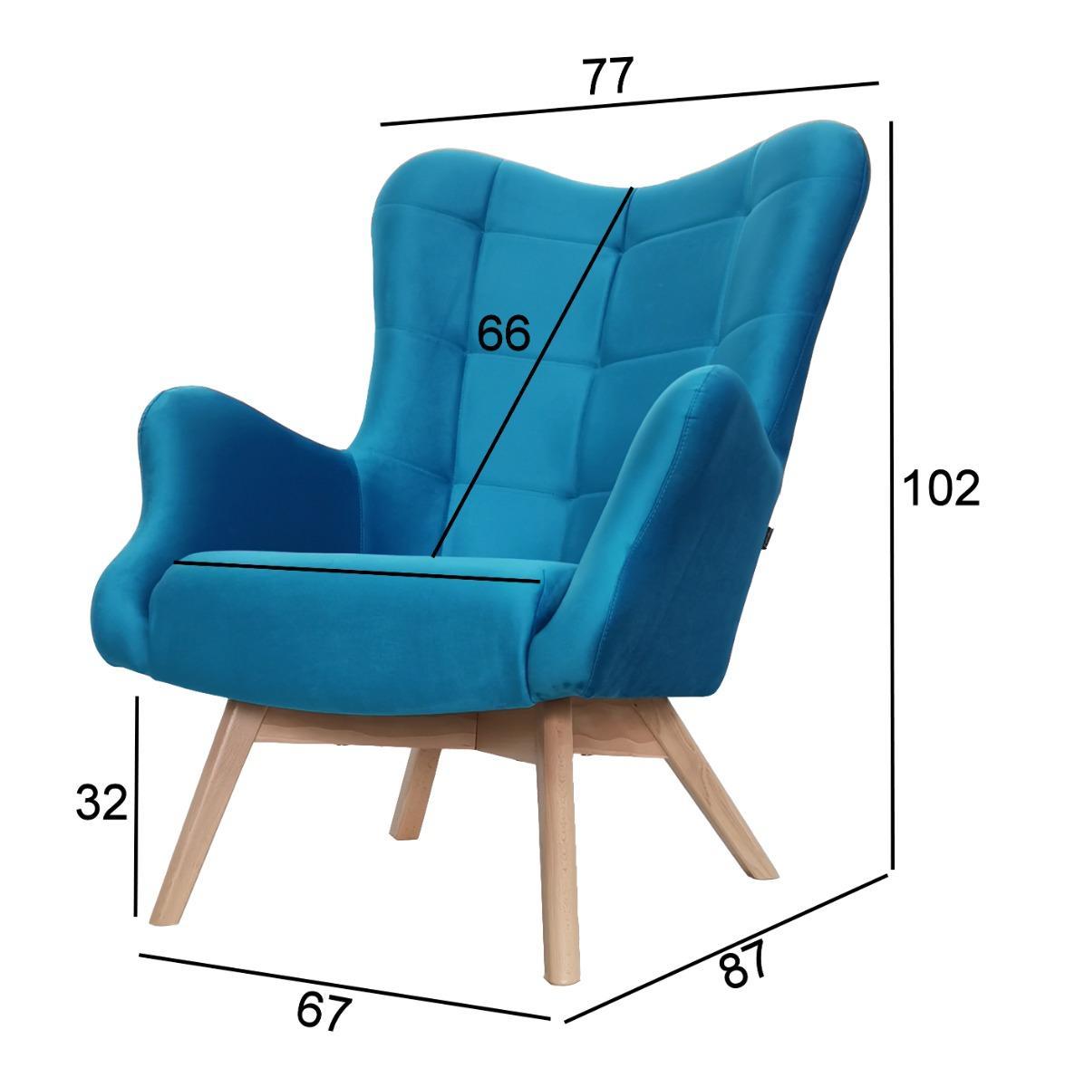 Fotel skandynawski ETERNO 77x102x87 cm niebieski z naturalnymi nogami do salonu  nr. 5