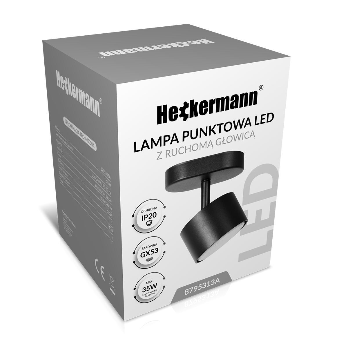Lampa sufitowa punktowa LED Heckermann 8795313A Czarna 1x głowica + 1x Żarówka LED GX53 7W Neutral 6 Full Screen