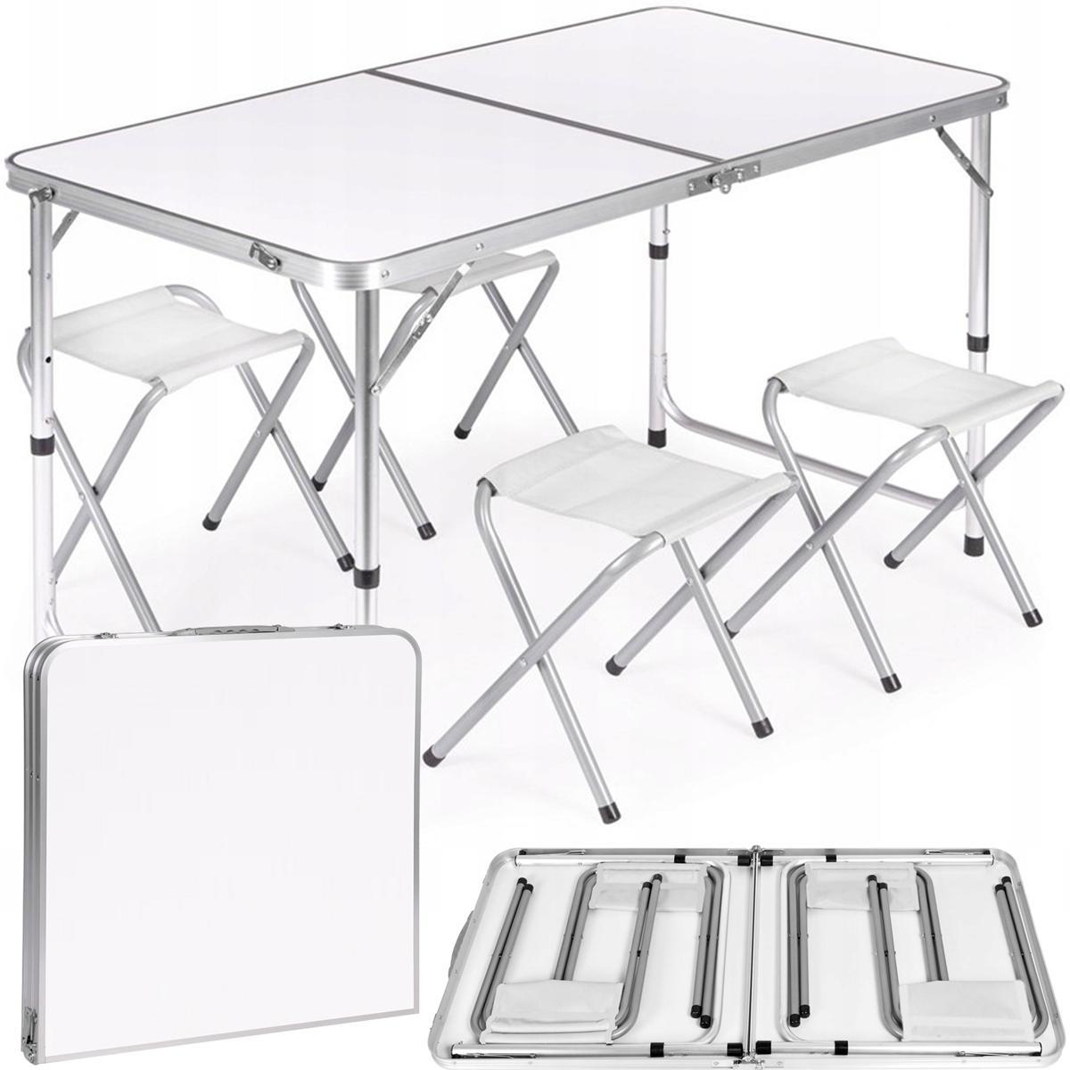 Stół składany 120x60cm Heckermann Biały + 4x Taboret nr. 1