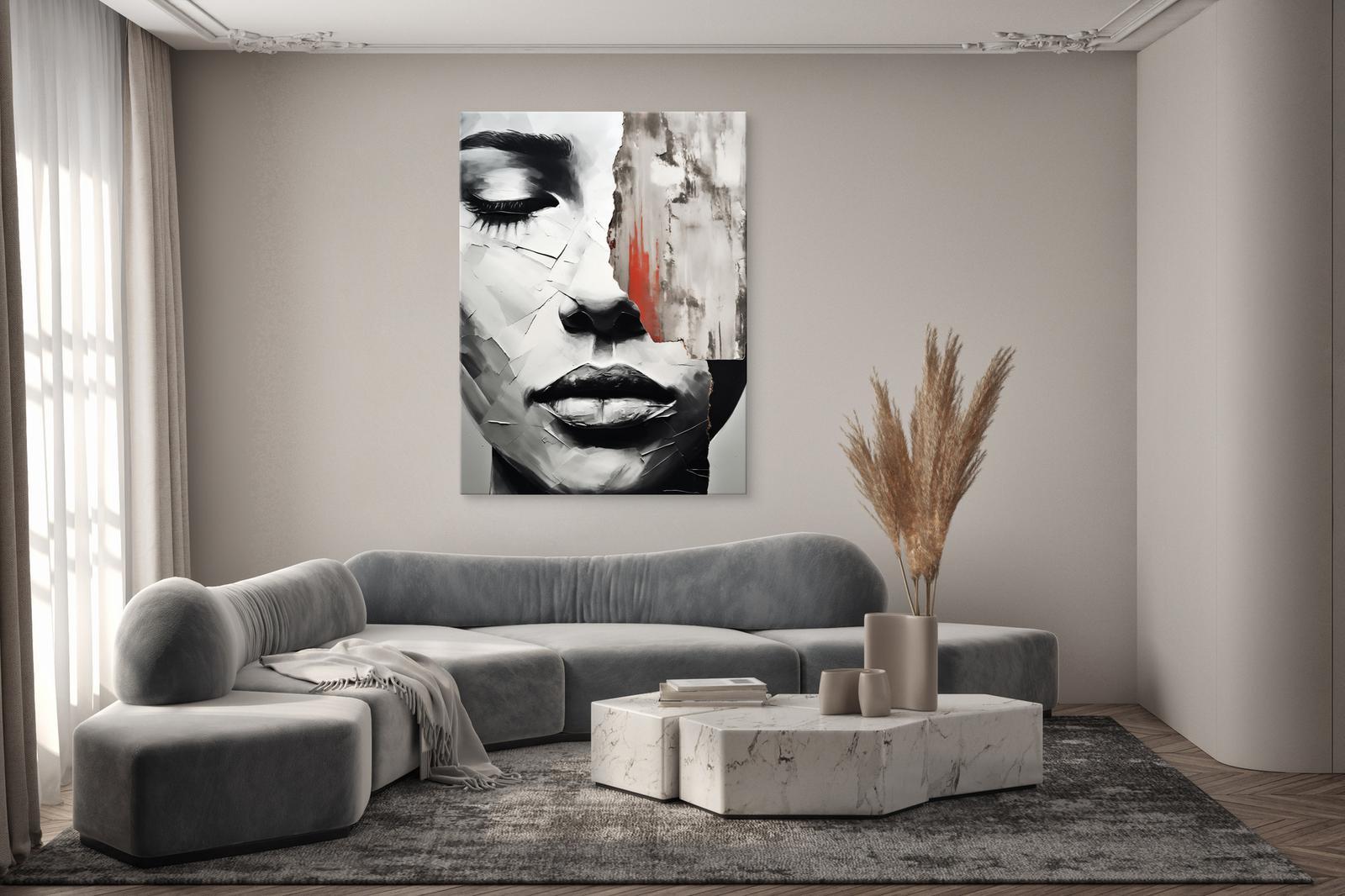 Obraz Do Sypialni Abstrakcyjny PORTRET Kobiety Usta Beton Mur 80x120cm 6 Full Screen
