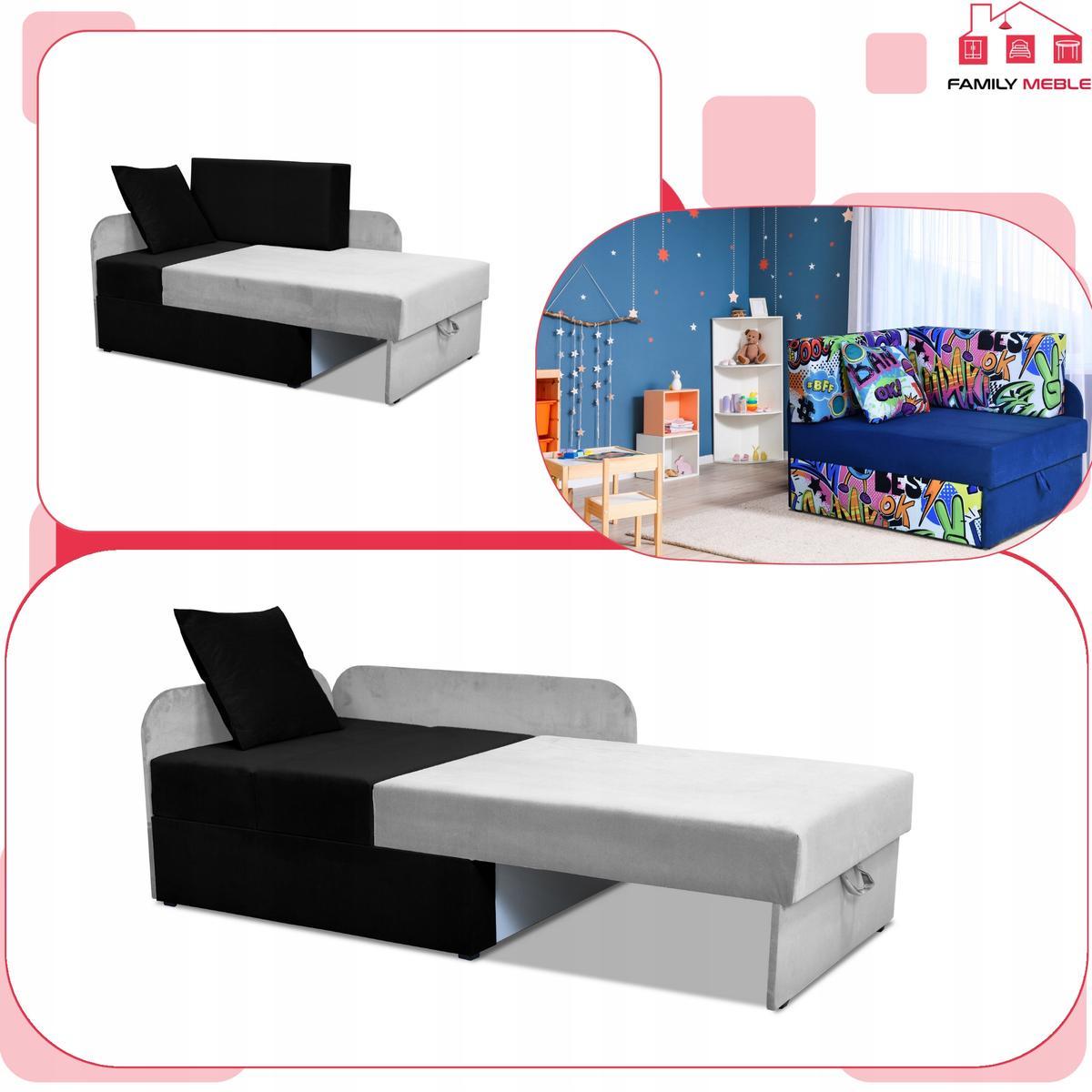 Narożnik DENIS Duo 80 x 200 cm biały z czarnymi poduchami rozkładany dla dziecka  5 Full Screen