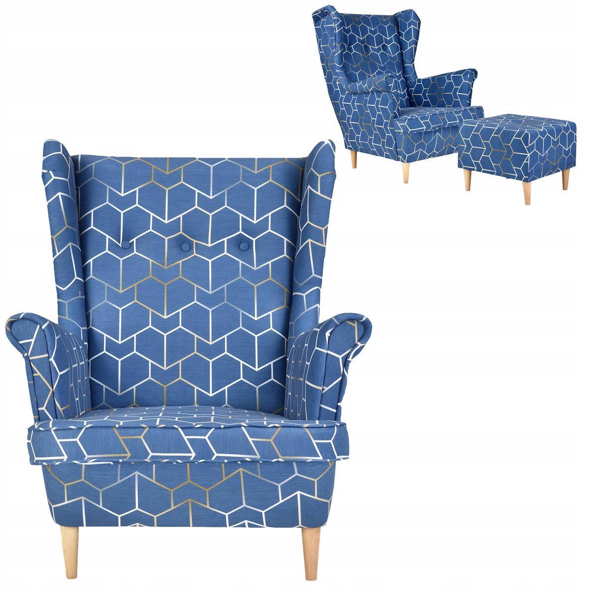 Fotel uszak z podnóżkiem geometryczny modny wzór nr. 1