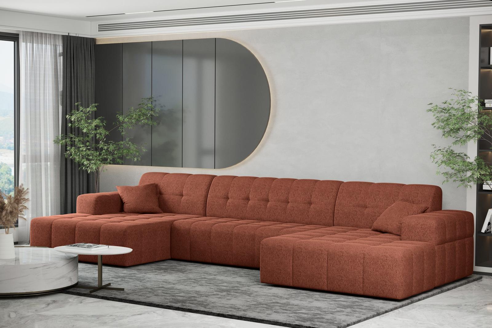 Sofa NIMES 350x82x168 cm bez funkcji spania w kształcie U pikowana do salonu NEVE  miedziana 0 Full Screen
