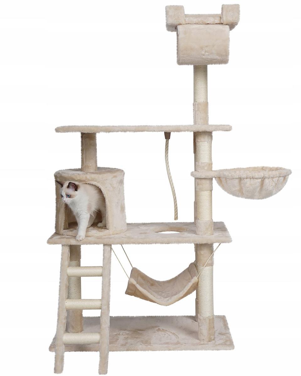 Drapak dla kota 75x142 cm beżowy wieża legowisko zabawka dla zwierząt nr. 8