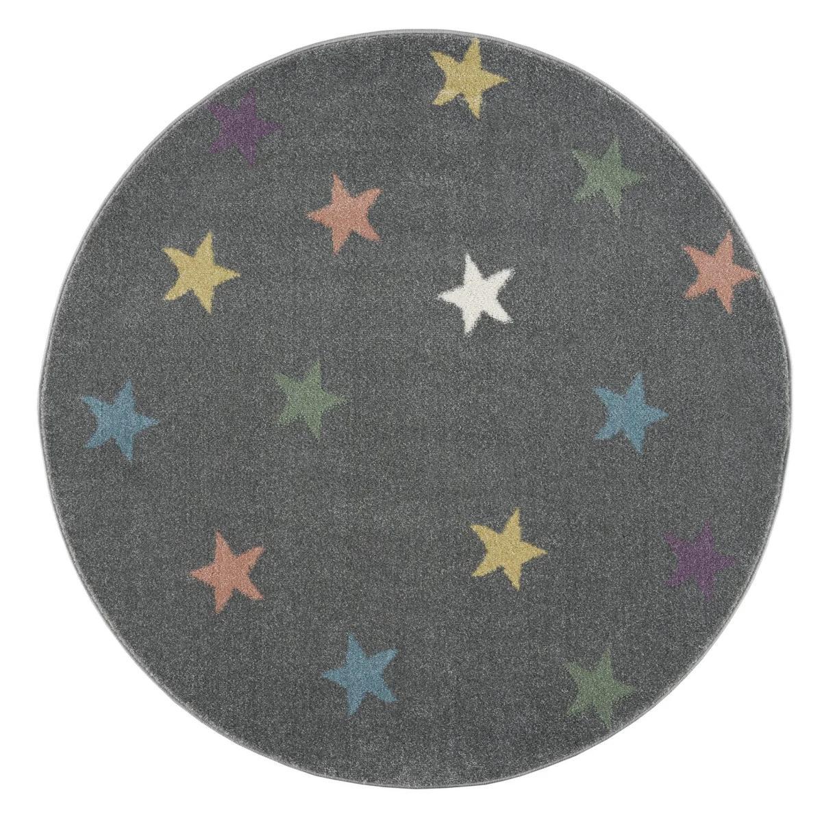 Dywan dziecięcy okrągły Grey Stars Round 133 cm do pokoju dziecięcego szary w gwiazdki nr. 2
