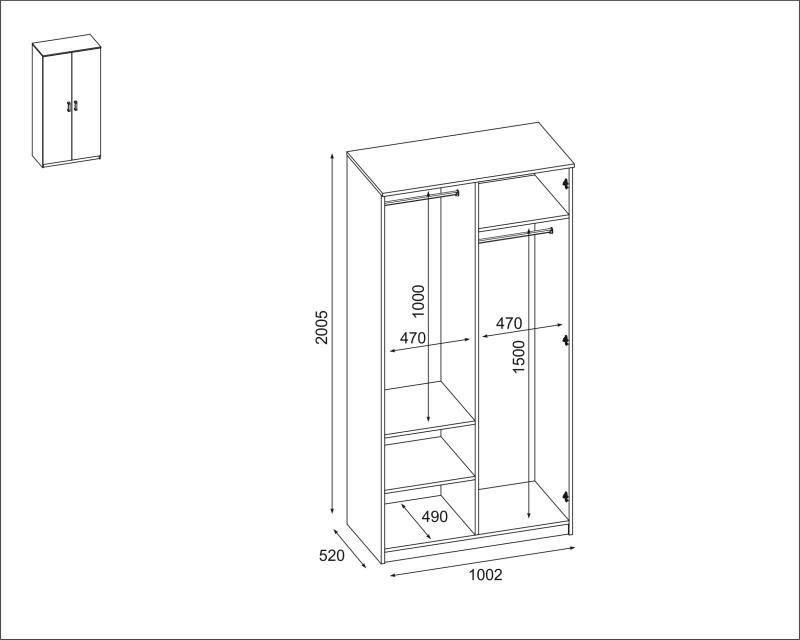 Szafa 2-drzwiowa z lustrem do sypialni biała 100x200x53cm nr. 3