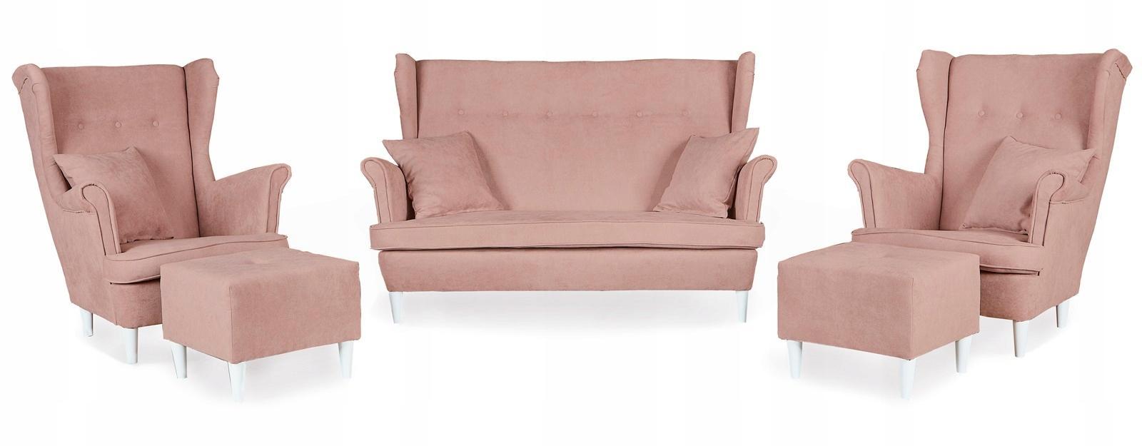Zestaw wypoczynkowy mebli ARI 149x104x92 cm uszak sofa fotele pufy do salonu Enjoy pudrowy róż nr. 1