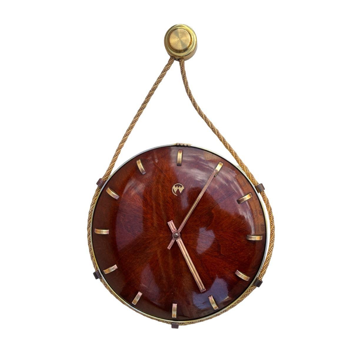 Drewniany zegar ścienny VEB Uhrenwerk Weimar mid-century modern, Niemcy lata 60. nr. 2