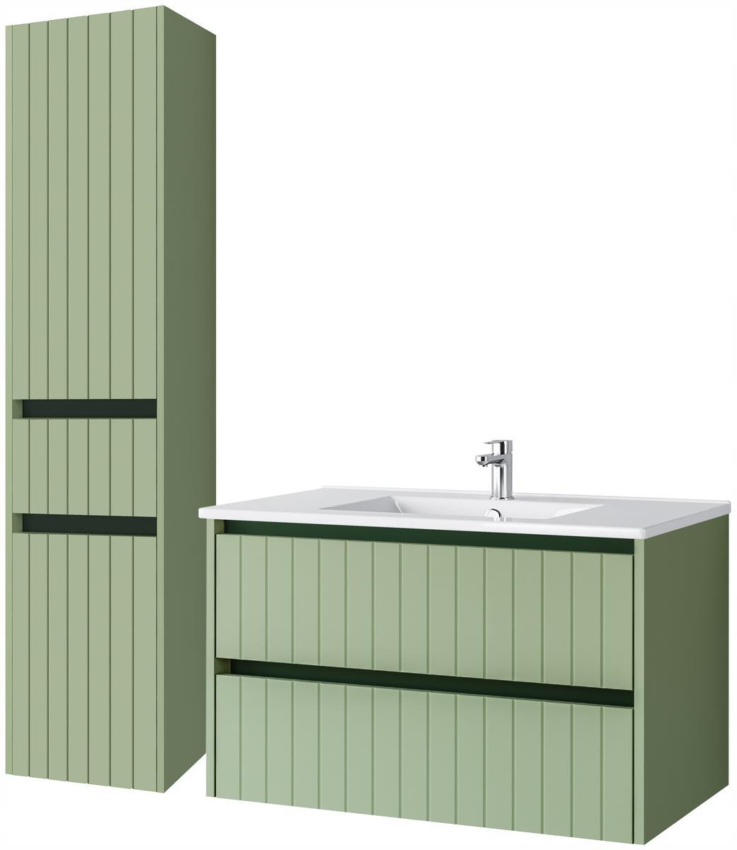 Zestaw mebli łazienkowych LINE z umywalką 80 cm + słupek 165 cm 3 elementy front MDF zielony nr. 1