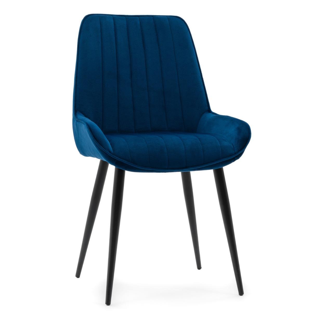 Krzesło LUCA 50x88x51 cm granatowe tapicerowane welurem czarne nóżki do jadalni lub salonu 0 Full Screen