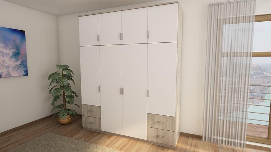 Duża szafa 4-drzwiowa z szufladami do sypialni Biały/Sonoma Jasna 200x242x60cm 1 Full Screen