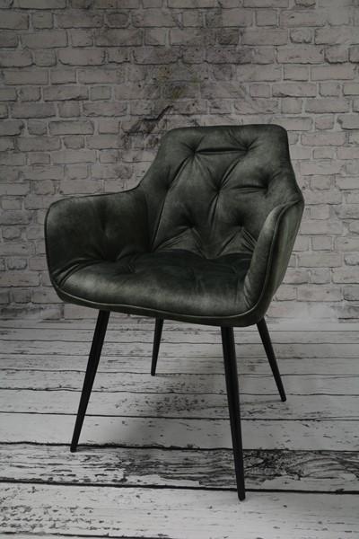 Krzesło Houston 57x85x59 cm pikowane tapicerowane welur zielony nogi czarne do jadalni salonu nr. 7