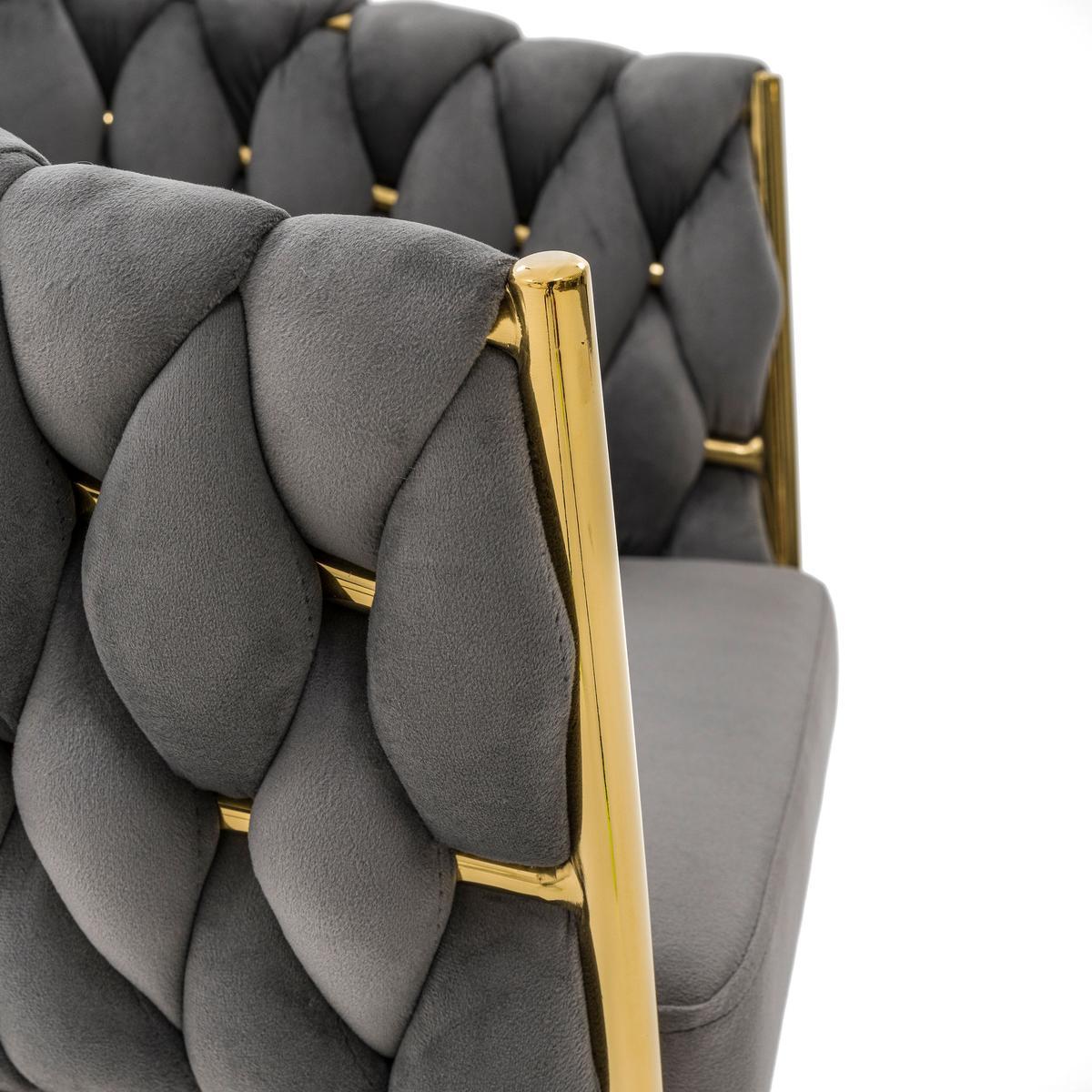 Krzesło tapicerowane z przeplatanym oparciem ROSA GOLD szare złote nóżki do jadalni salonu 8 Full Screen