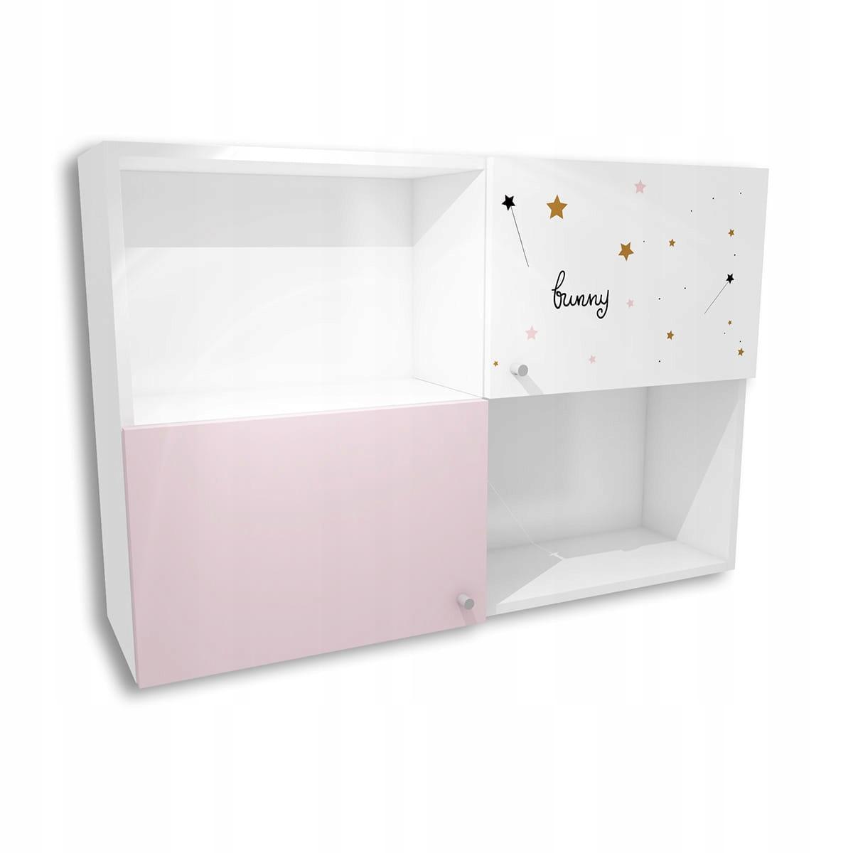 Zestaw 4 szt mebli FAIRY biało różowe szafa, biurko, 2 szafki wiszące dla dziecka  3 Full Screen