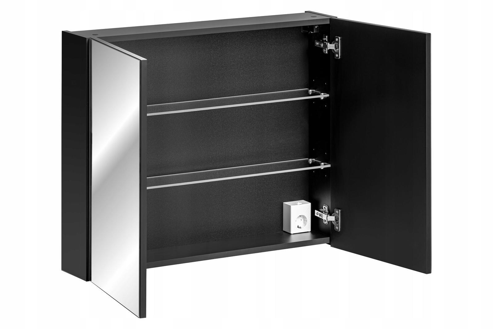 Szafka z lustrem 80 cm czarna gniazdko wewnętrzne 2 drzwi do łazienki  5 Full Screen