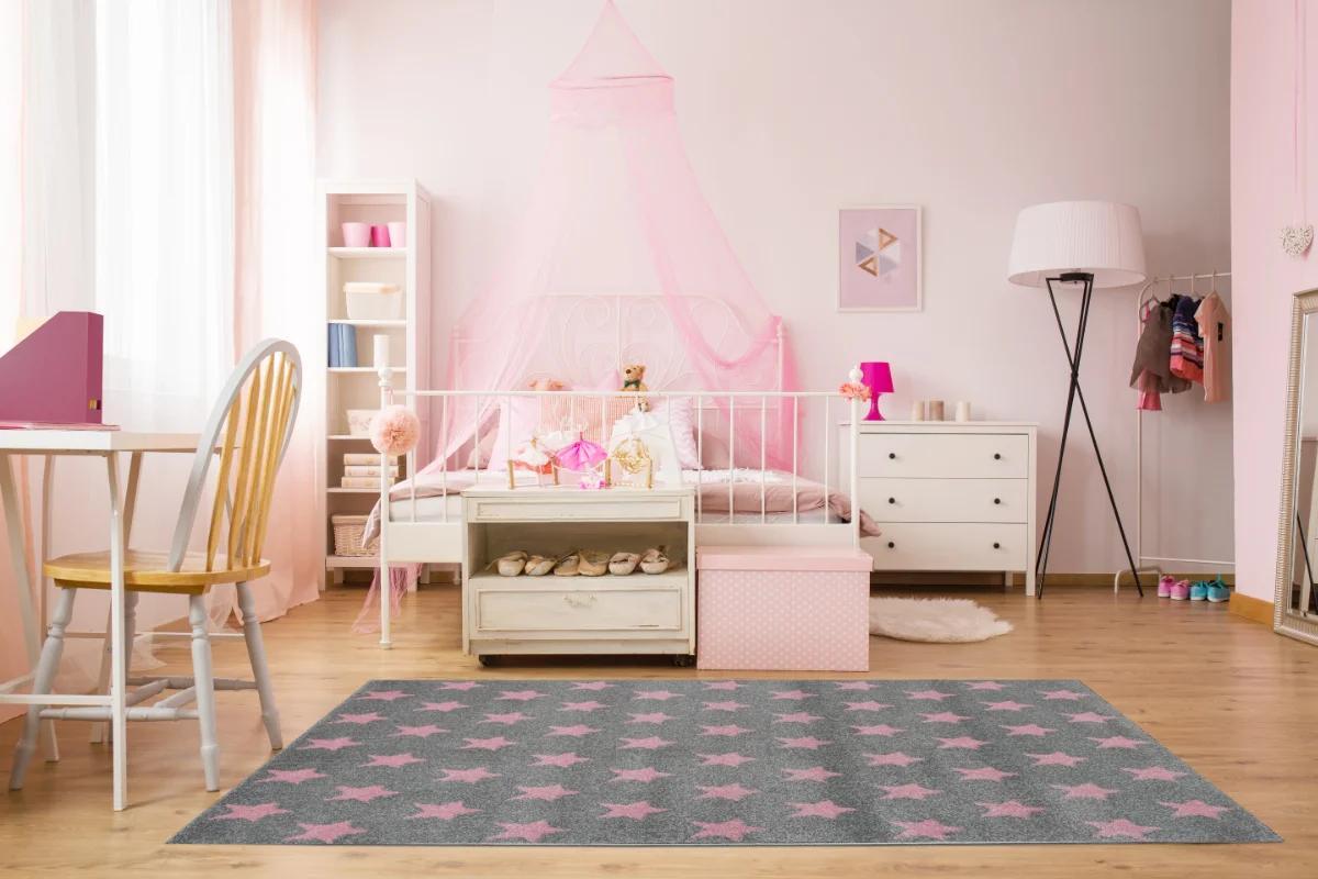 Dywan dziecięcy Star-Field Grey/Pink 160x220 cm do pokoju dziecięcego szary w gwiazdki nr. 1