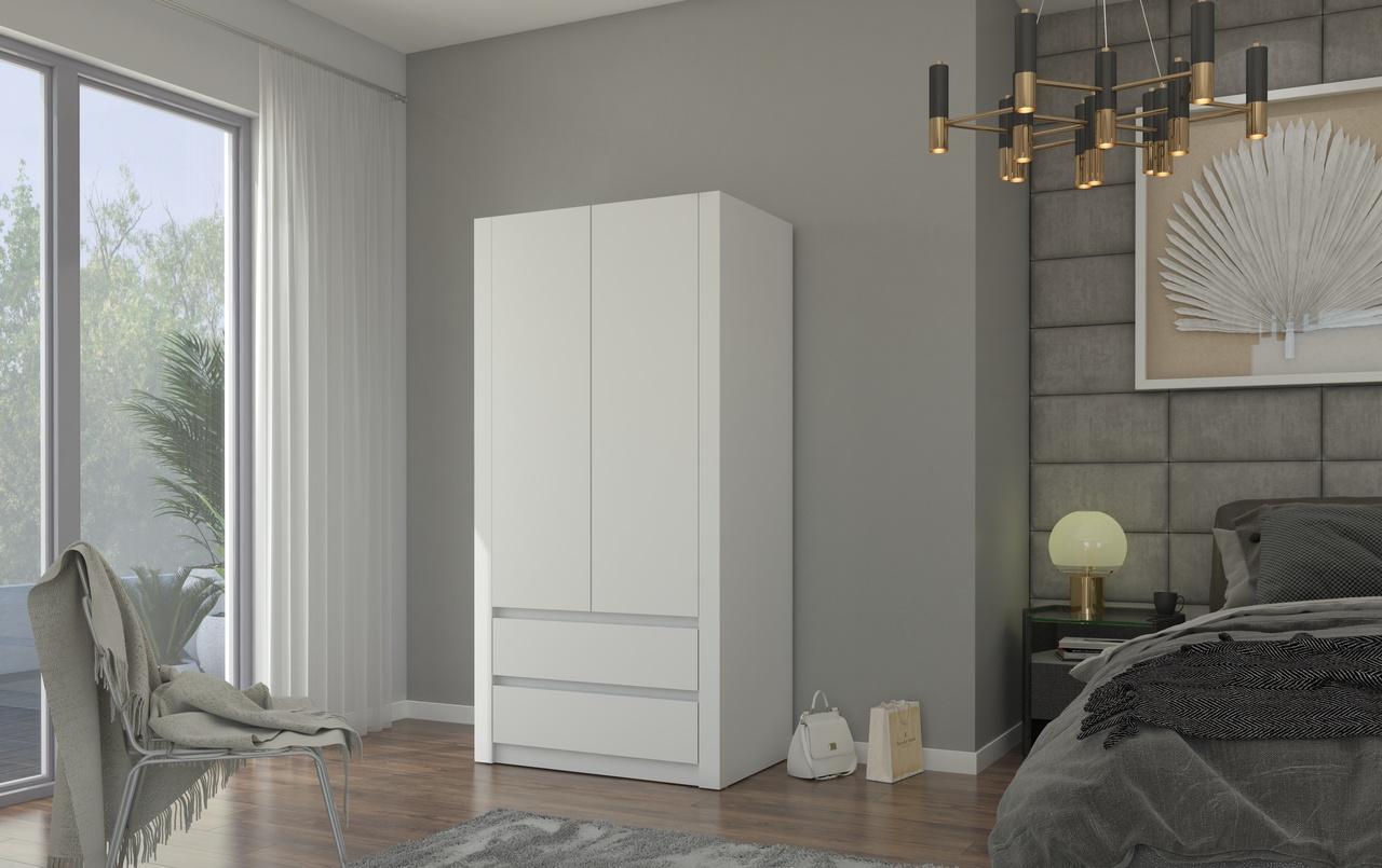 Szafa dwudrzwiowa MODERN 180x90 cm biała z dwoma szufladami do sypialni lub salonu 1 Full Screen