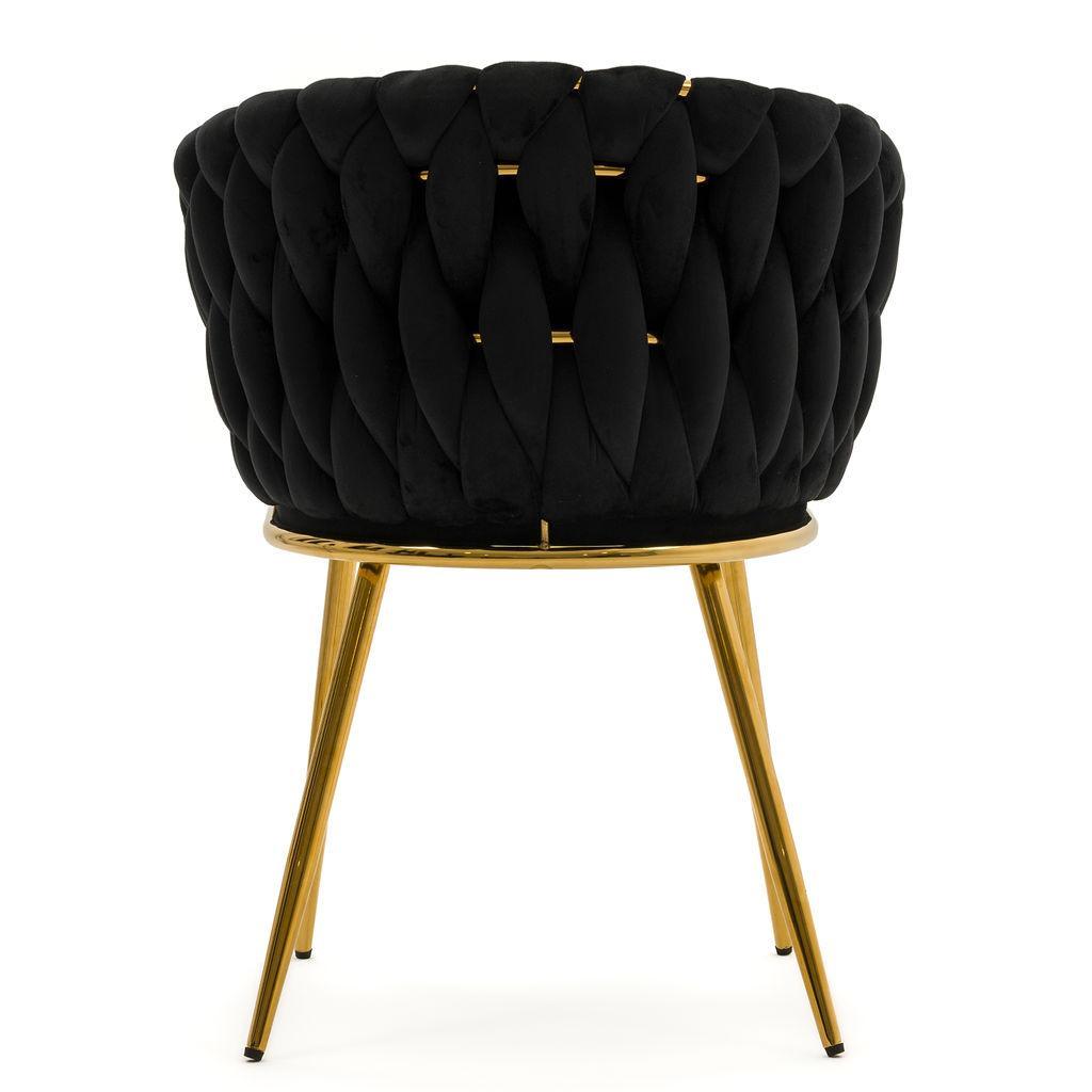 Krzesło tapicerowane z przeplatanym oparciem ROSA GOLD czarne złote nóżki do jadalni salonu nr. 6