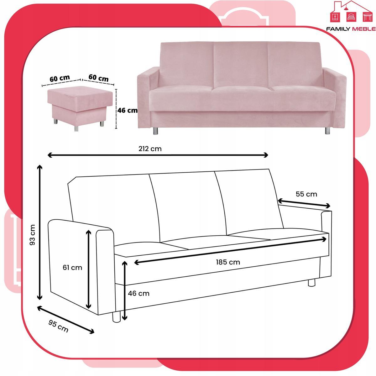 Wersalka Narożnik Alicja z pufą sofa kanapa rozkładana Family Meble różowa nr. 7