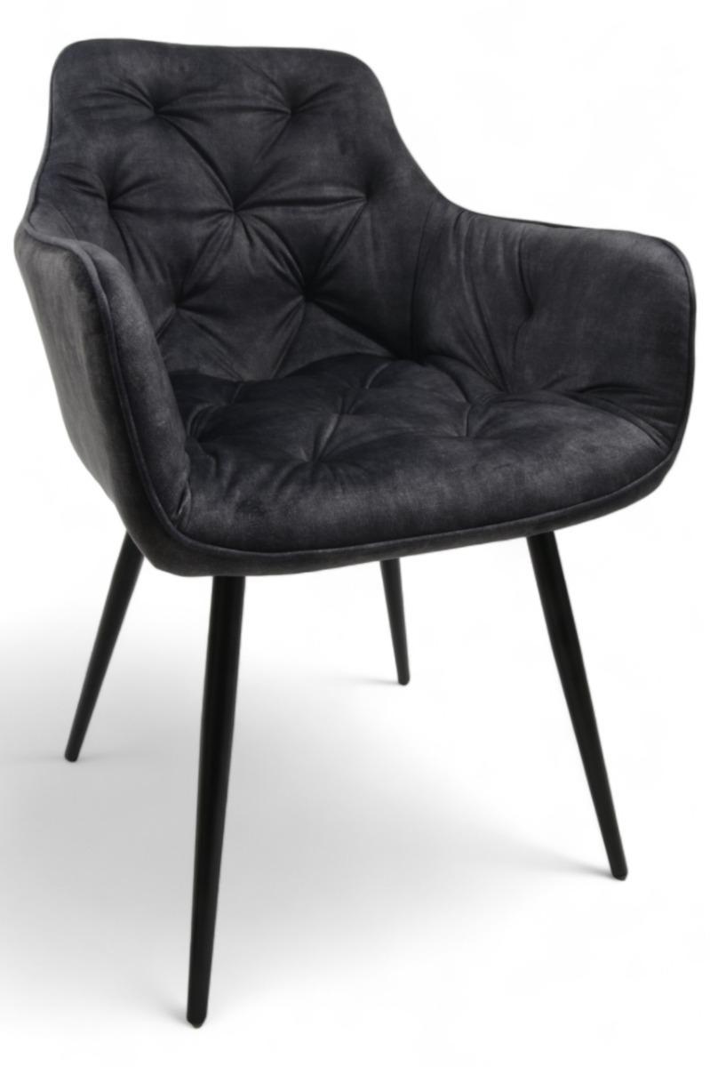 Krzesło Houston 57x85x59 cm pikowane tapicerowane welur szary nogi czarne do jadalni salonu nr. 1