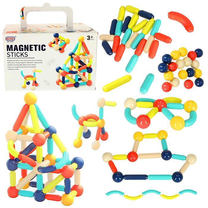 Klocki magnetyczne Magnetic Sticks dla małych dzieci 64 elementy pudełko 28,5x18x20 cm nr. 1