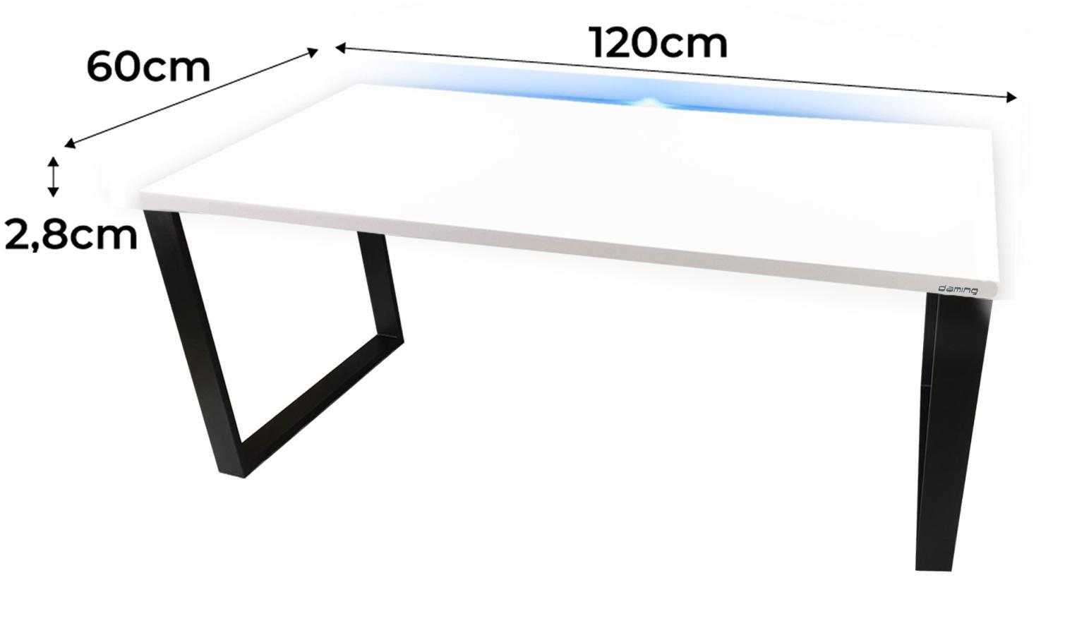 Biurko gamingowe 120x60x2.8 cm białe loftowe led stabilne do pokoju gracza 1 Full Screen