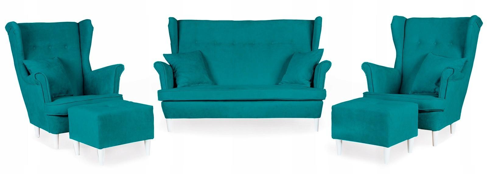 Zestaw wypoczynkowy mebli ARI 149x104x92 cm uszak sofa fotele pufy do salonu Enjoy turkusowy nr. 1