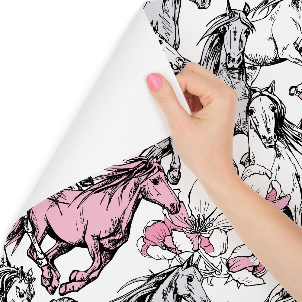 Tapeta – Konie i kwiaty, abstrakcyjna dekoracja nr. 1