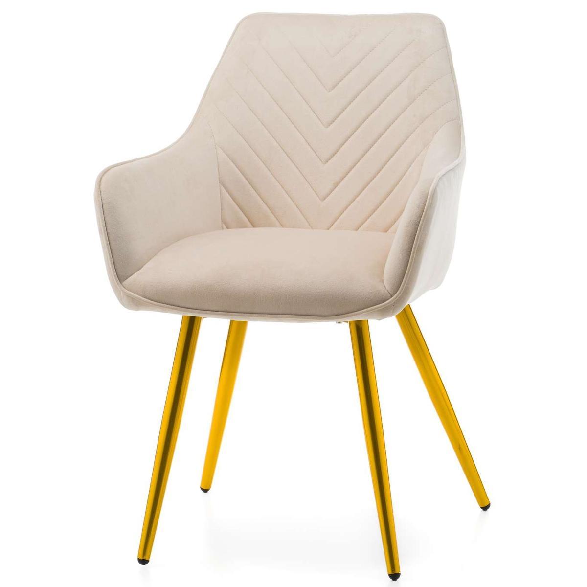 Krzesło VASTO beżowe tapicerowane welurem złote nóżki do jadalni lub salonu nr. 3
