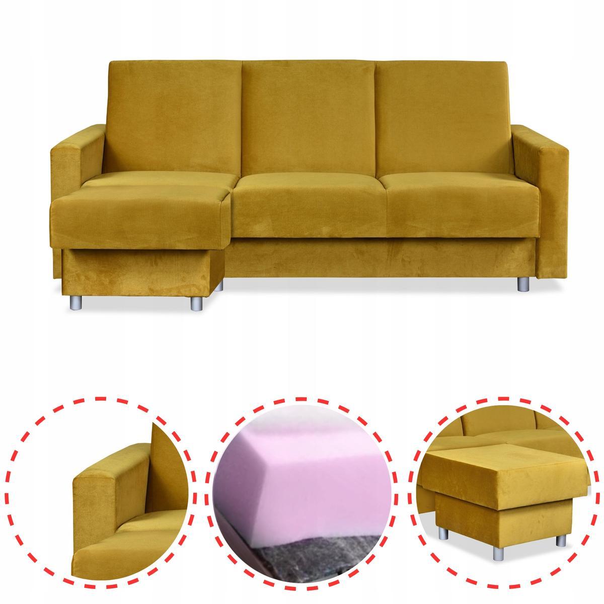 Wersalka Narożnik Alicja z pufą sofa kanapa rozkładana Family Meble żółta nr. 2