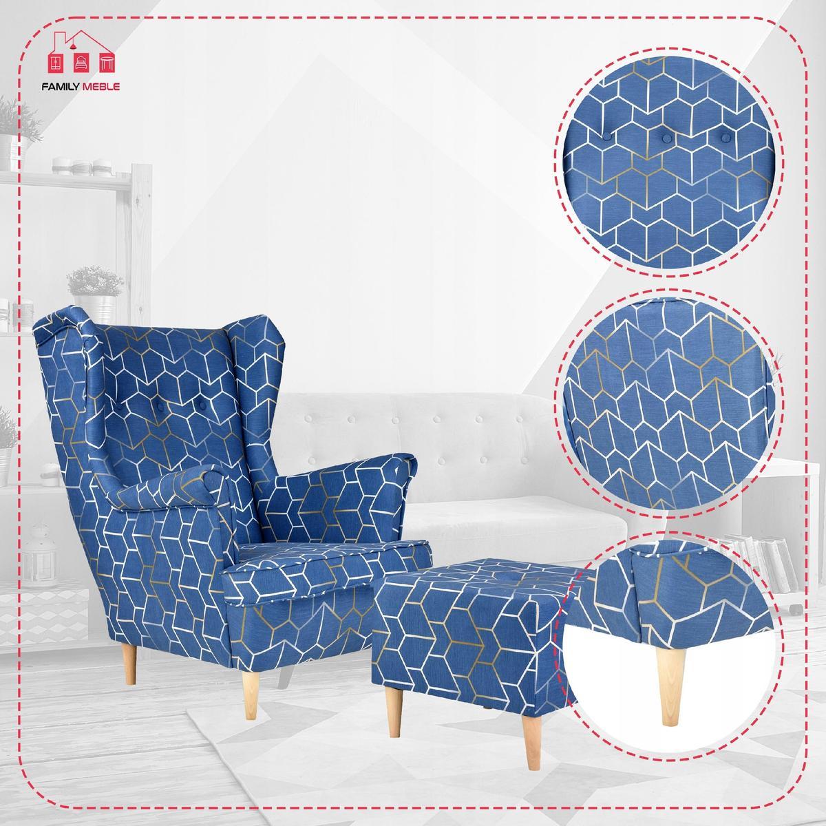 Fotel uszak z podnóżkiem geometryczny modny wzór nr. 5