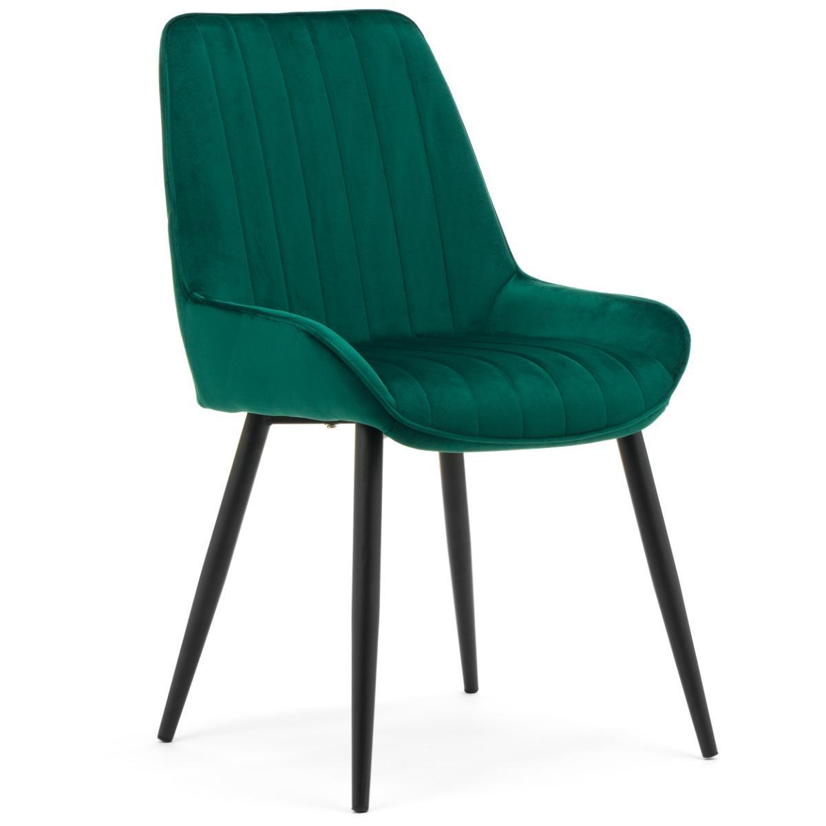 Krzesło LUCA zielone tapicerowane welurem czarne nóżki do jadalni lub salonu 0 Full Screen