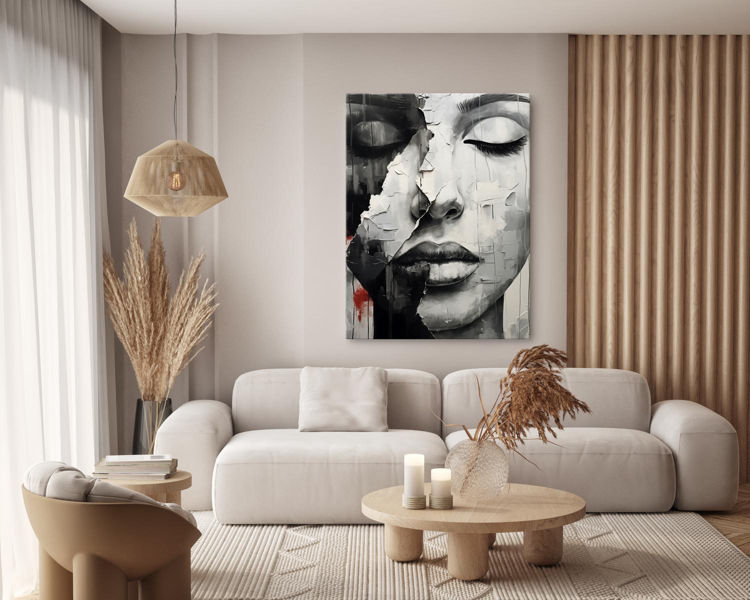 Obraz Na Płótnie Do Salonu PORTRET Kobiety Usta Abstrakcja Beton 80x120cm 7 Full Screen