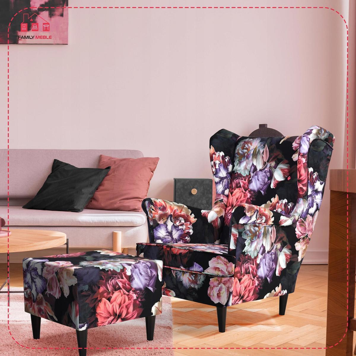 Fotel uszak z podnóżkiem pastelowe kwiaty kolorowy nr. 9