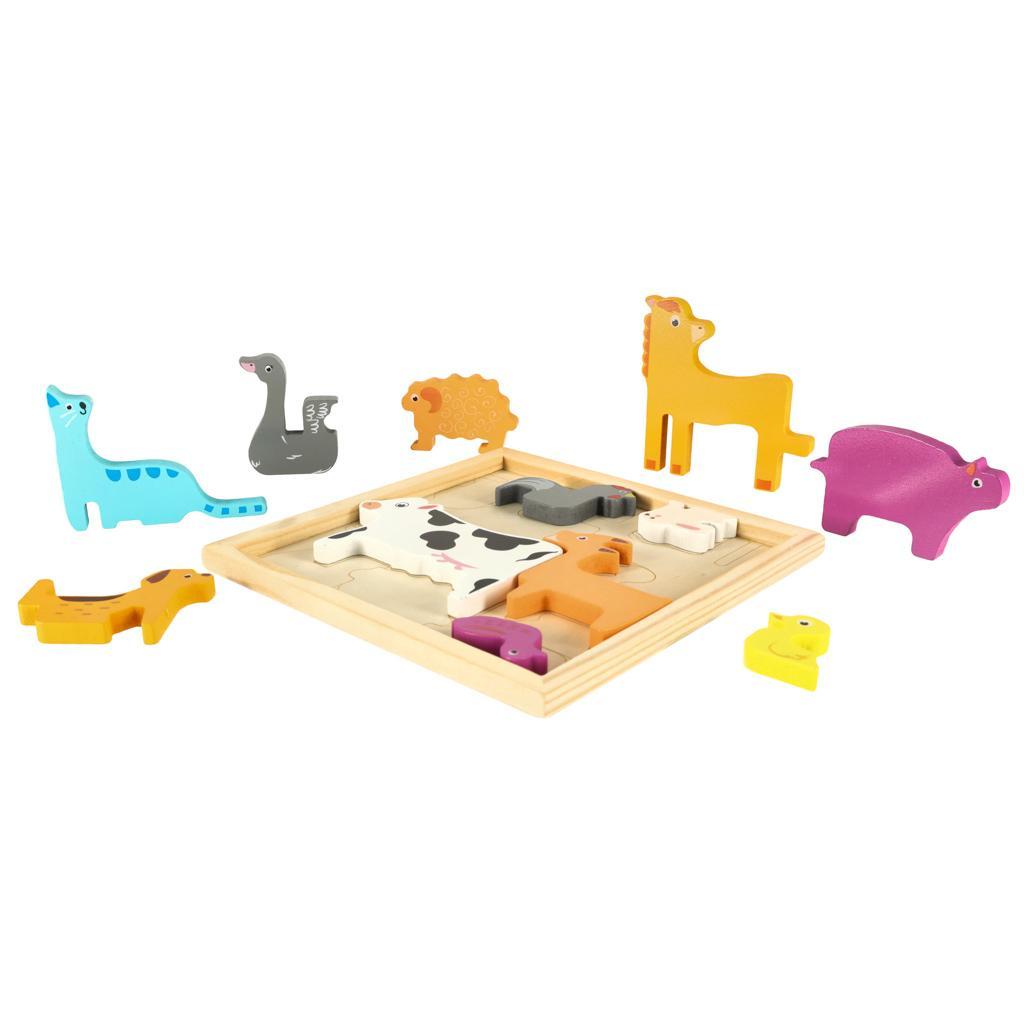 Puzzle układanka edukacyjna drewniana sorter dopasuj kształty dla dzieci zwierzęta 17x17x1 cm 2 Full Screen