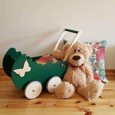 Drewniany wózek dla lalek+ dekor+ imię+ materacyk - Miniaturka zdjęcia nr 9