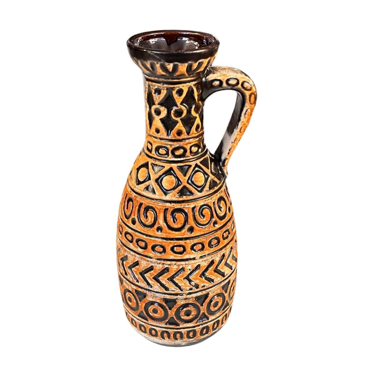 Wazon Bay Keramik 93 - 25 w kolorze ochry / czarnego, vintage Mid Century Modern, ceramika z Niemiec 0 Full Screen