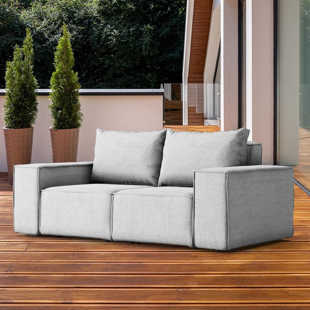Sofa ogrodowa SONNE 180x73x88 cm dwuosobowa wodoodporna UV + 2 poduszki na taras do ogrodu jasnoszara 1 Full Screen