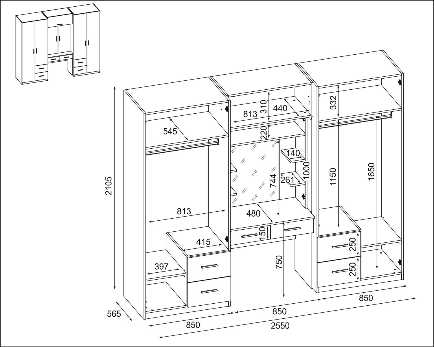 Duża szafa XXL czterodrzwiowa z szufladami do sypialni Biel/Dąb wotan 255x210x57 cm nr. 3