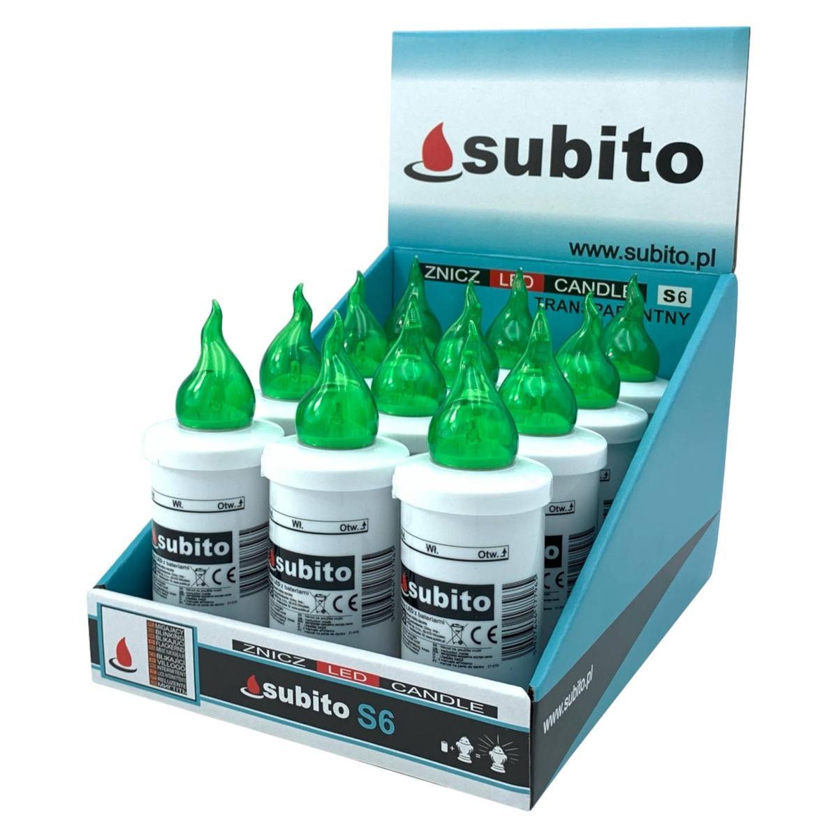 Wkłady do zniczy LED Subito S6 12 sztuk zielone nr. 1