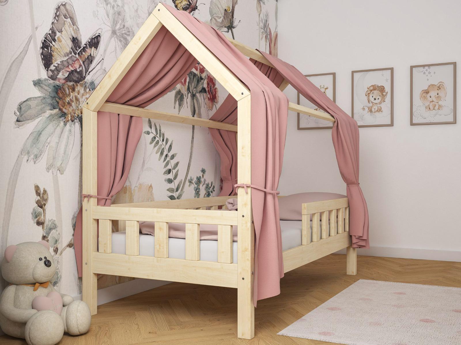 Łóżko domek LUNA NATURLANE 100X200 cm dla dzieci z barierkami do pokoju dziecięcego surowe nr. 4