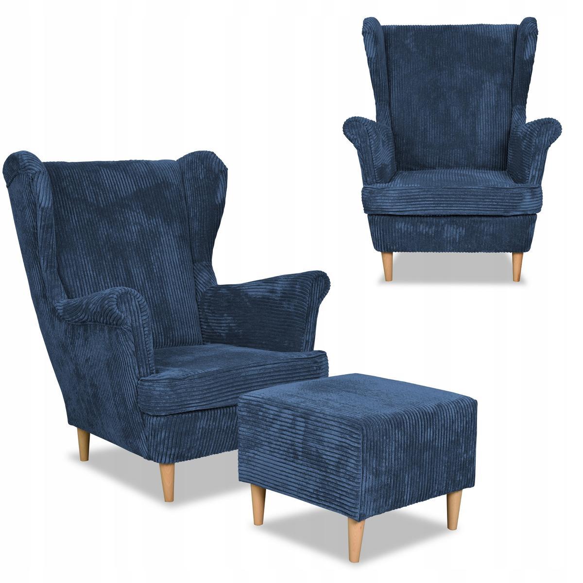 Fotel uszak z podnóżkiem Bonito sztruks niebieski nr. 1