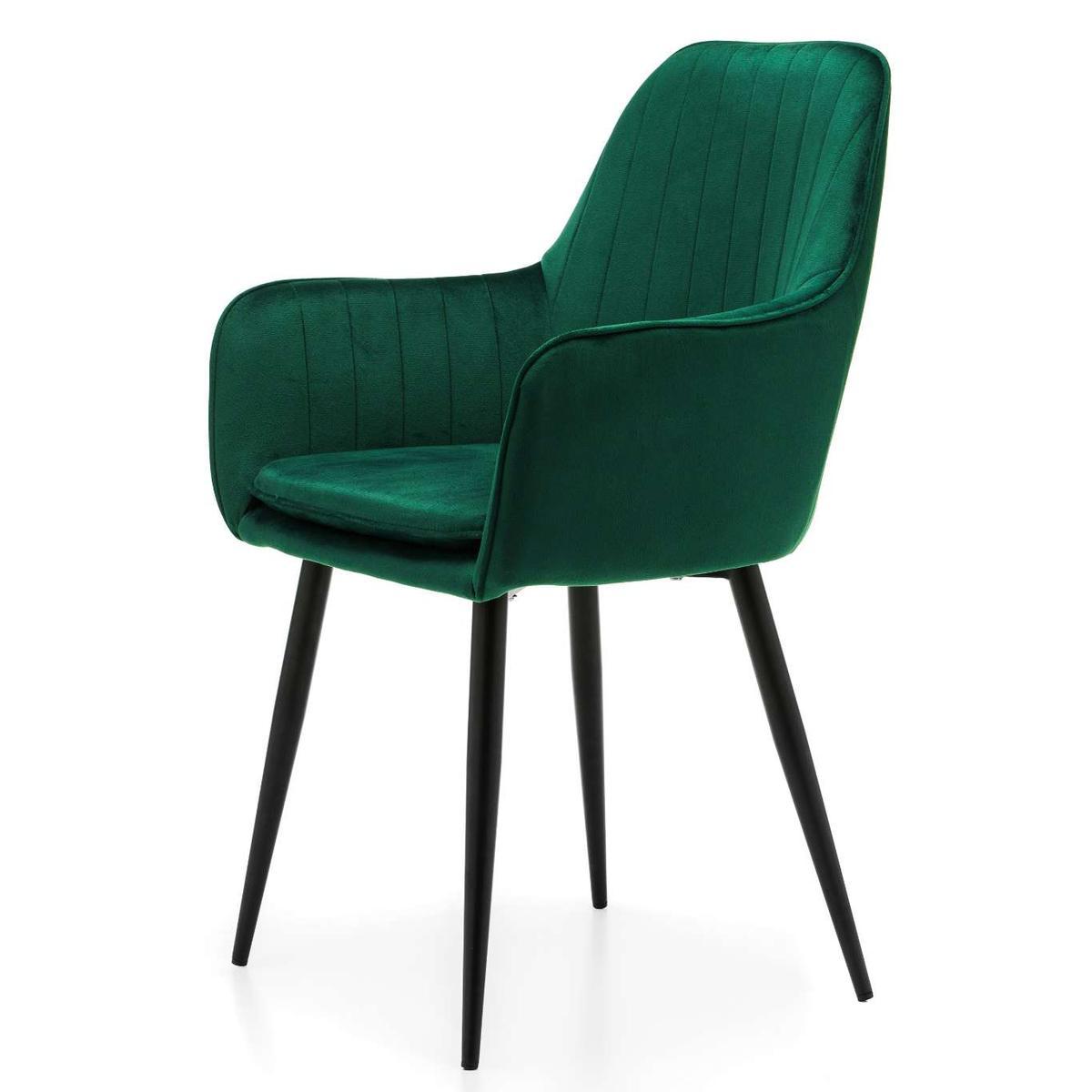 Krzesło EMILIA zielone welurowe pikowane tapicerowane z poduszką do jadalni lub salonu 4 Full Screen