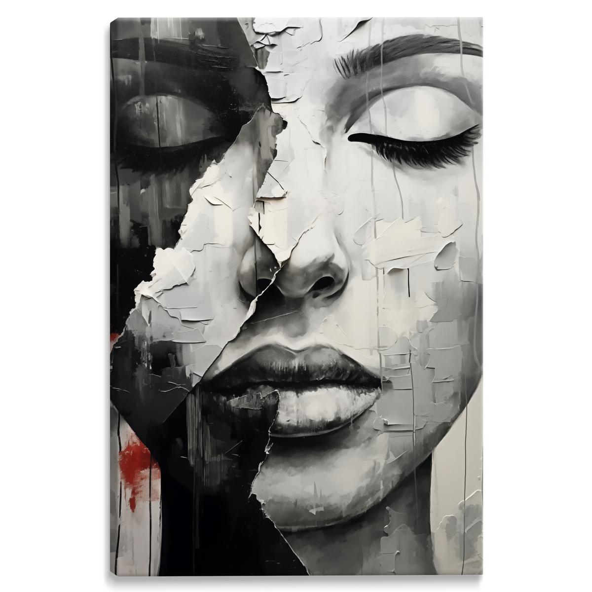Obraz Na Płótnie Do Salonu PORTRET Kobiety Usta Abstrakcja Beton 80x120cm 1 Full Screen