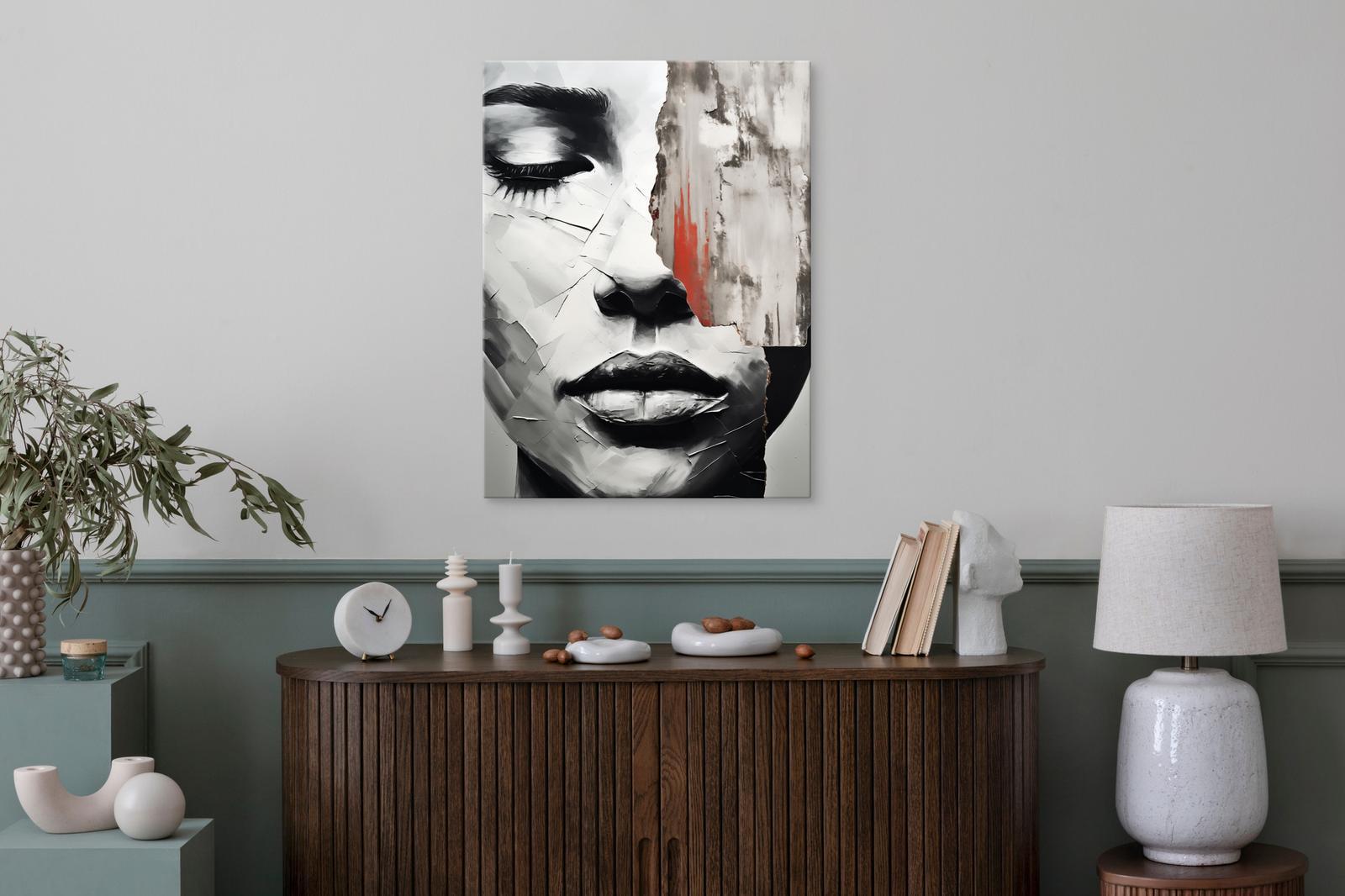 Obraz Do Sypialni Abstrakcyjny PORTRET Kobiety Usta Beton Mur 80x120cm 10 Full Screen