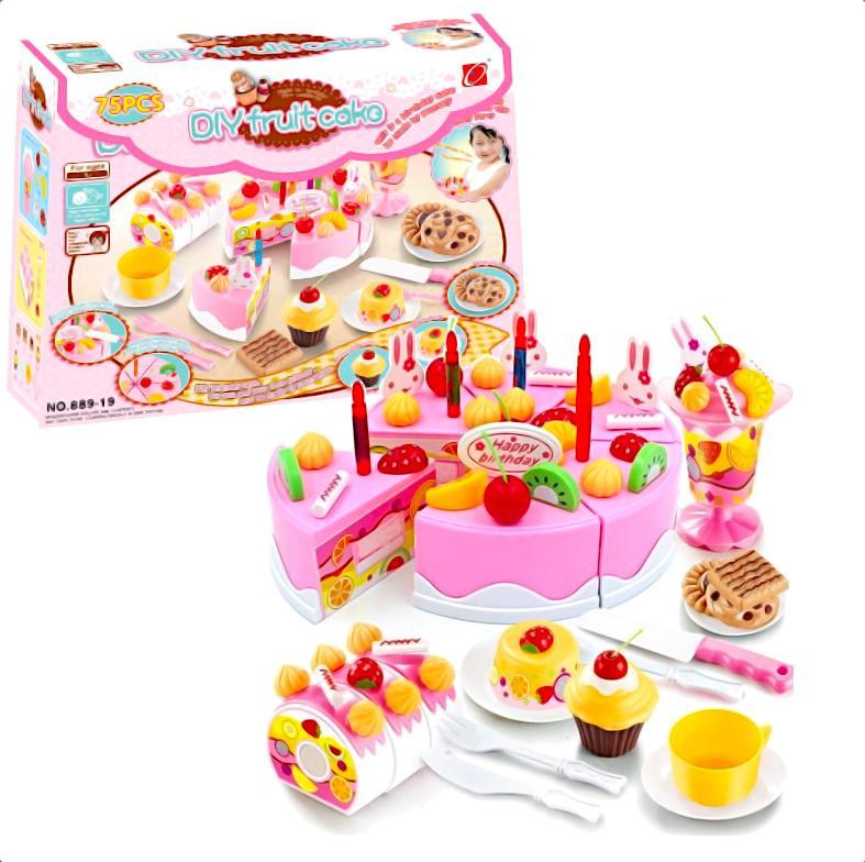 Tort urodzinowy do krojenia kuchnia zabawka dla dzieci 75 elementów różowy 21x10x28cm 0 Full Screen