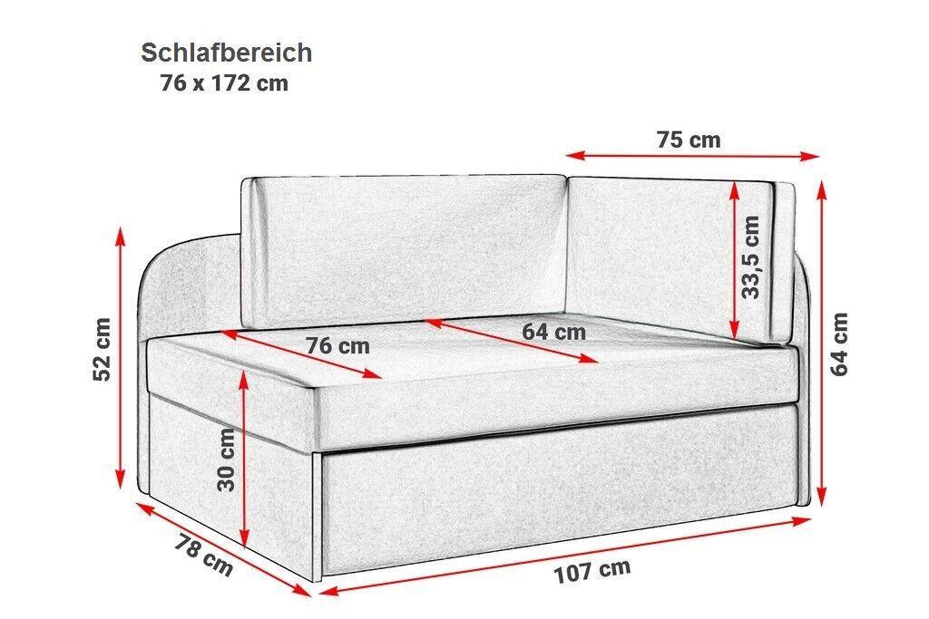 Sofa WINNIE 107x64x170 cm rozkładana z funkcją spania i skrzynią do pokoju dziecka zielony szary nr. 4