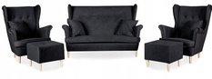Zestaw wypoczynkowy mebli ARI 149x104x92 cm uszak sofa fotele pufy do salonu Mirofaza czarny