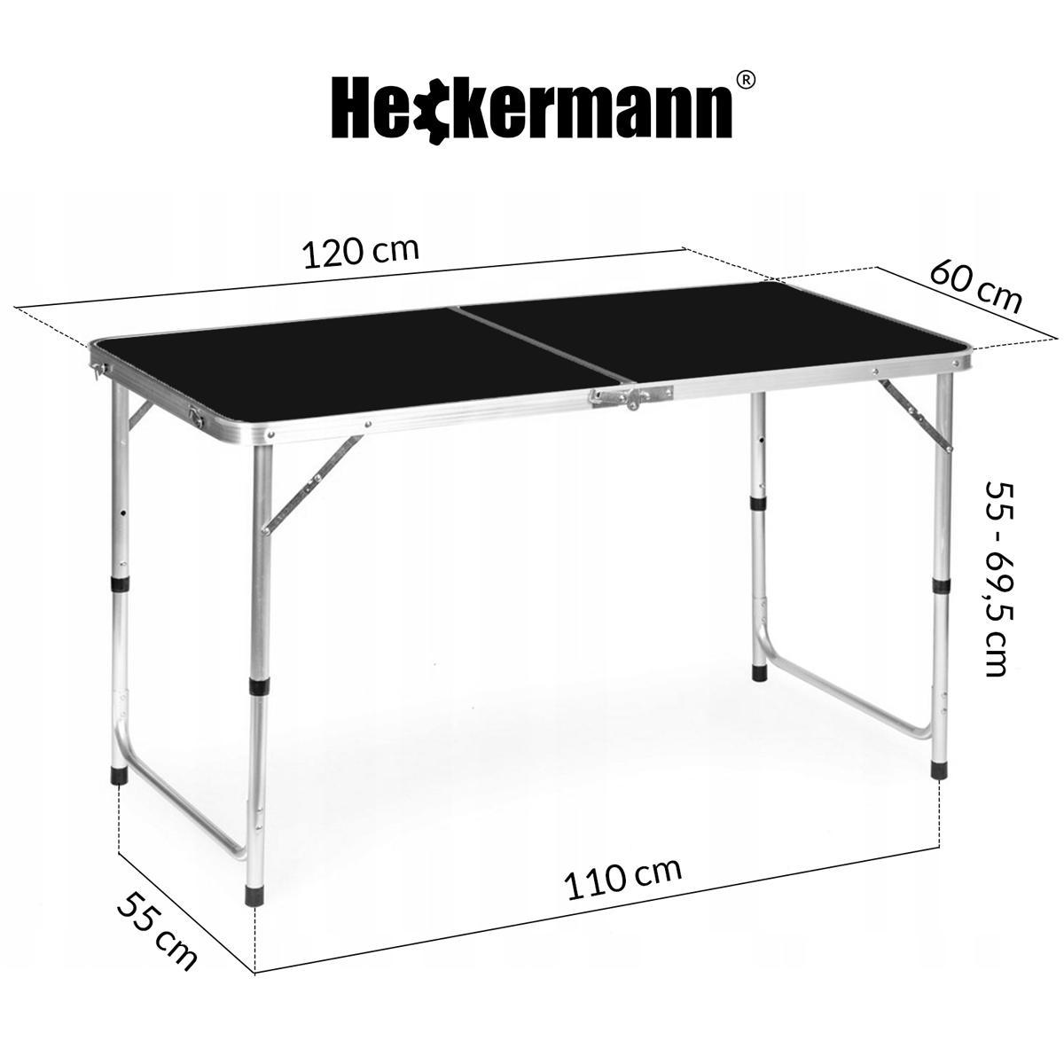 Stół składany 120x60cm Heckermann Czarny + 4x Taboret nr. 3