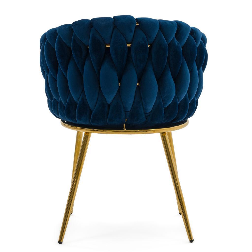 Krzesło tapicerowane z przeplatanym oparciem ROSA GOLD niebieskie złote nóżki do jadalni salonu 6 Full Screen
